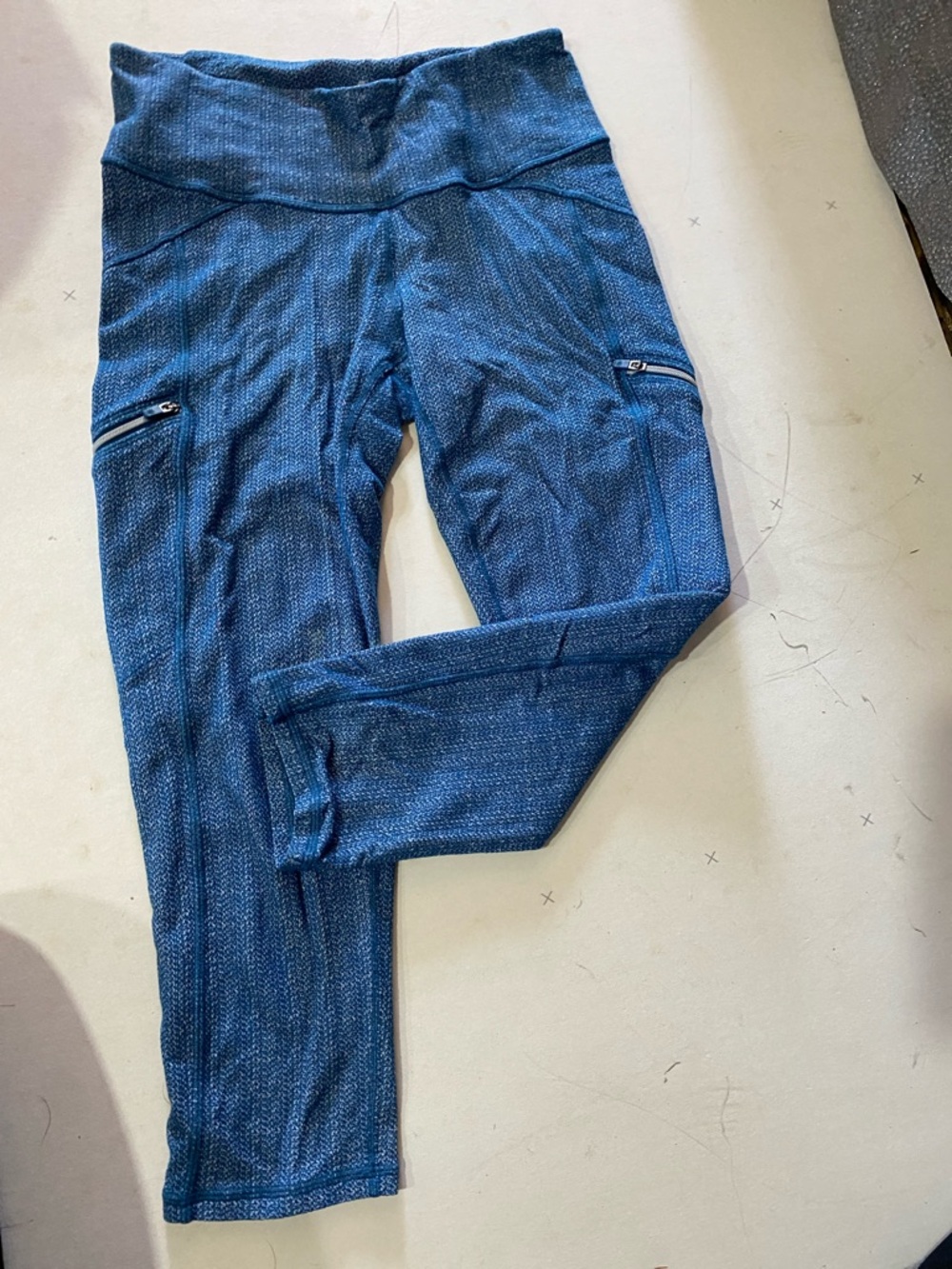 Athleta Blue Heathered High-Rise Leggings with Zip Pockets